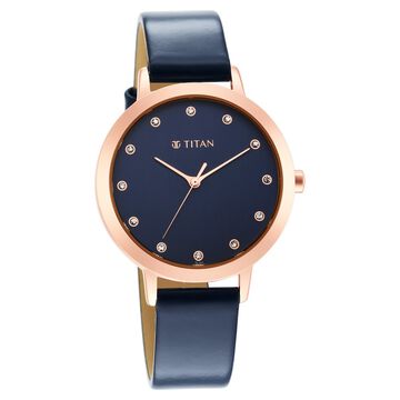 Titan Memento Quartz Analog Blue Round Dial Blue Leather Strap Watch For Women