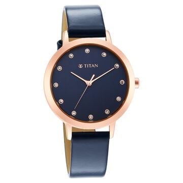 Titan Memento Blue Dial Analog Leather Strap Watch for Women