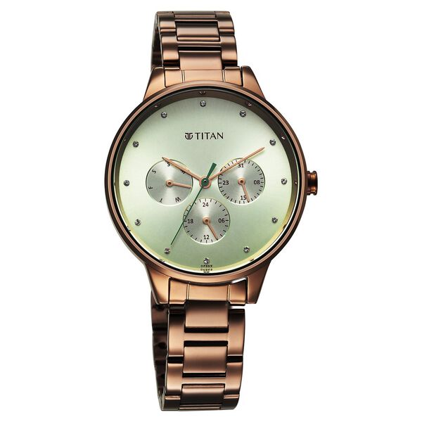 Titan Razzle Dazzle Quartz Analog with Day and Date Green Dial Brown Stainless Steel Strap Watch For Women - image number 1