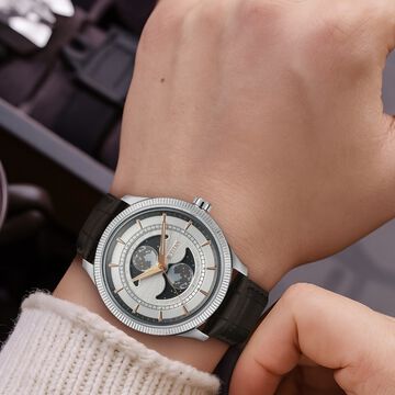 Titan Stellar Analog with Dual Moon Phase and Silver Dial Brown Leather Strap Watch for Men