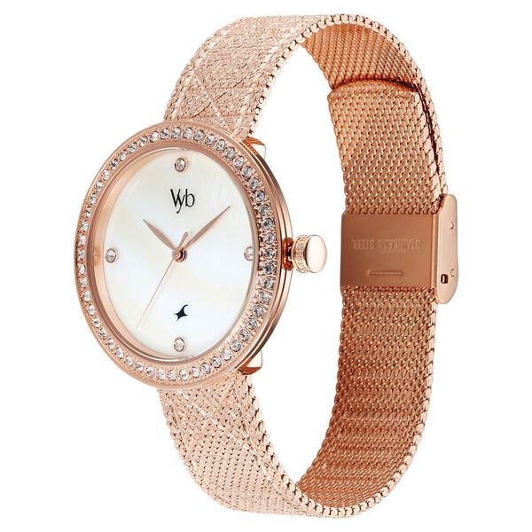 Fastrack Vyb Eclipse Quartz Analog Mother of Pearl Dial Rose Gold Color Metal Strap Watch For Girls - image number 3