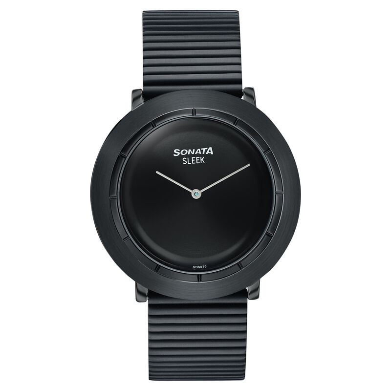 Sonata Sleek Black Dial Black-Tone Metal Bracelet Watch