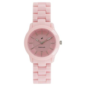 Fastrack Trendies Quartz Analog Pink Dial Plastic Strap Watch for Girls