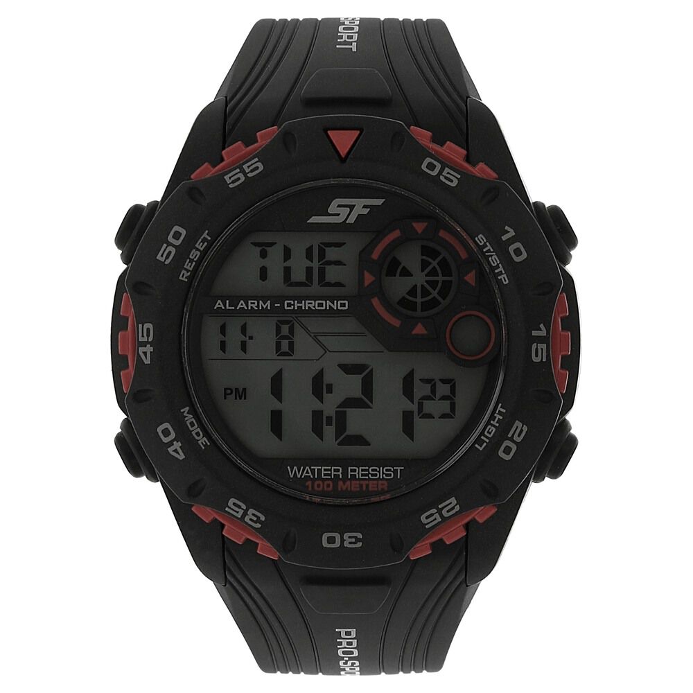 Sf digital watch with top black plastic strap for men
