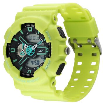 SF Dreamer Series Quartz Digital Analog Digital Black Round Dial Green Plastic Strap Watch For Men