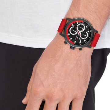 Tommy Hilfiger Quartz Multifunction Black Dial Red Silicone Strap Watch For Men