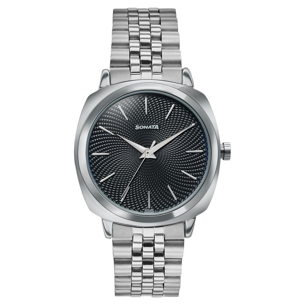 Sonata Vector Black Textured Dial Silver-Tone Bracelet Watch for Men-image-21