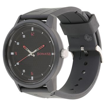 Sonata Quartz Analog Black Dial Plastic Strap Watch for Men