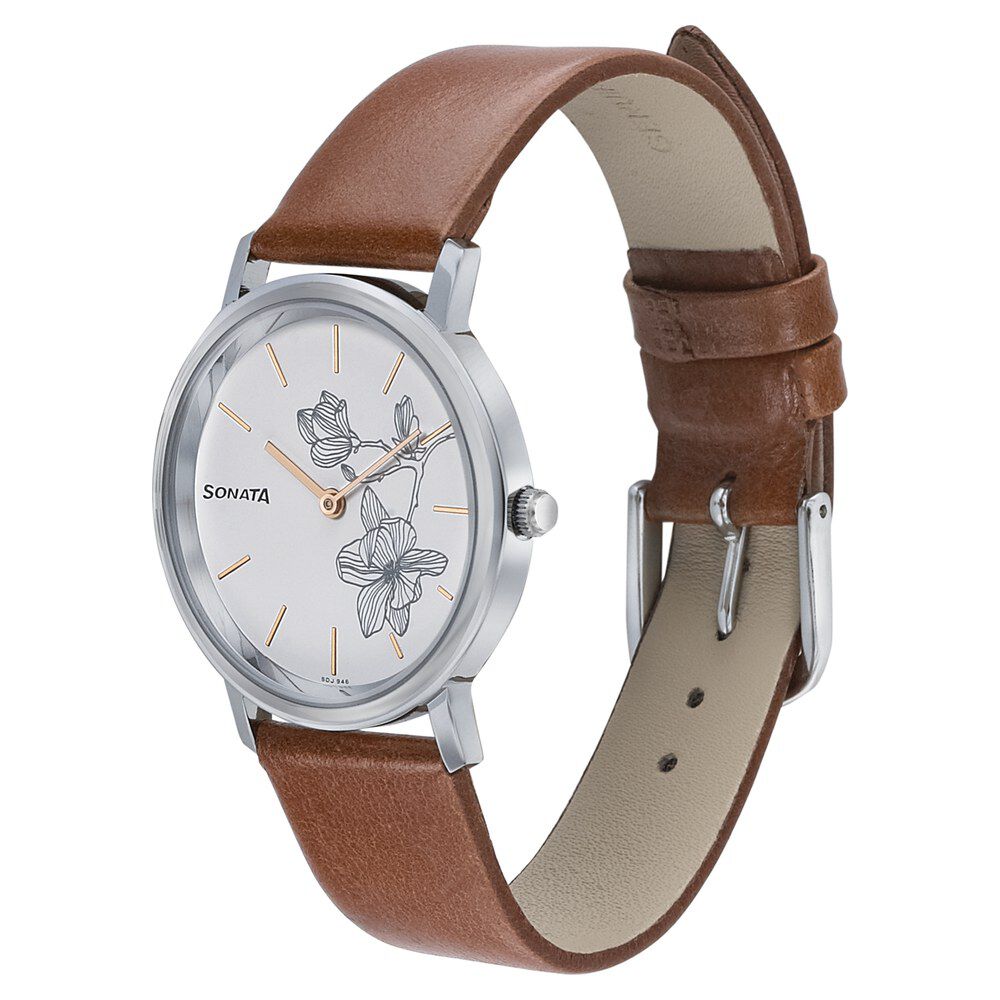 Buy Online Sonata Silver Lining White Dial Women Watch With