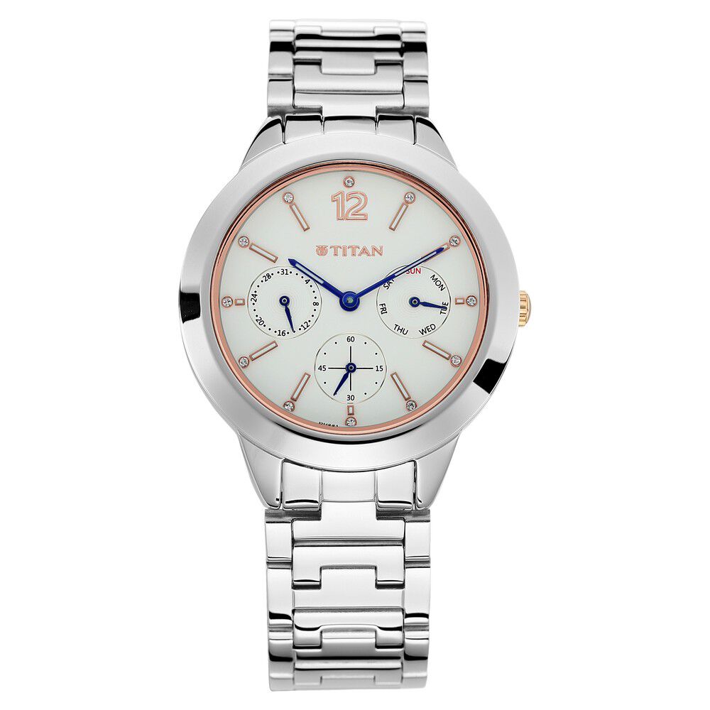 Buy Online Titan Workwear White Dial Women Watch With Stainless Steel Strap nm2588km01 Titan