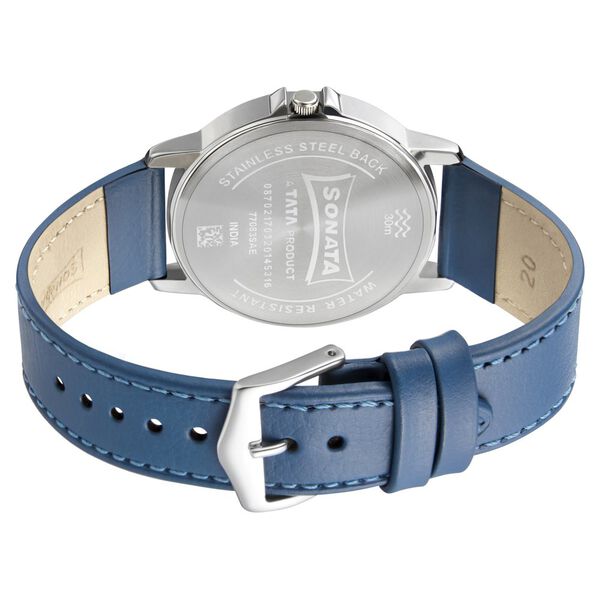 Sonata Quartz Analog Blue Dial Leather Strap Watch for Men - image number 3