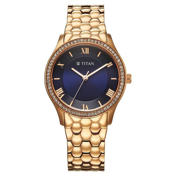 Titan Glamour Quartz Analog Blue Dial Stainless Steel Strap Watch For Women - image number 0