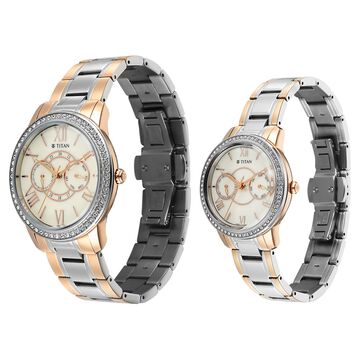 Titan Royal Bandhan Quartz Analog with Day and Date Pink Dial Two Toned Strap Watch For Couple