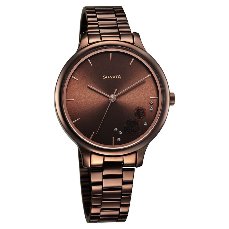 Sonata Blush Quartz Analog Brown dial Stainless Steel Strap Watch for Women