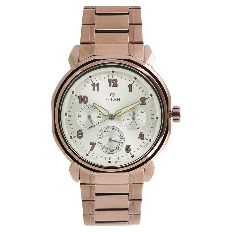 Titan Quartz Multifunction Beige Dial Stainless Steel Strap watch for Men