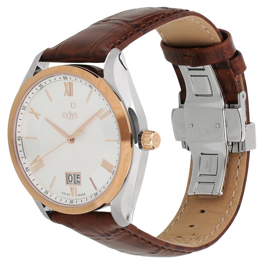 Buy Online Xylys Swiss Analog with Date Brown Leather Strap and