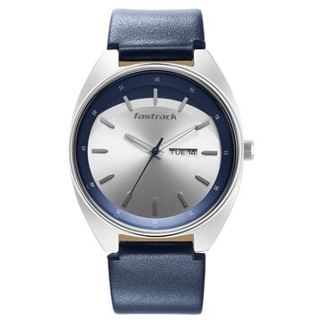 Fastrack Snob X Silver Dial Leather Strap Watch for Guys