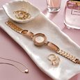 Fastrack Vyb Starlet Quartz Analog White Dial Rose Gold Color Metal Strap Watch For Girls