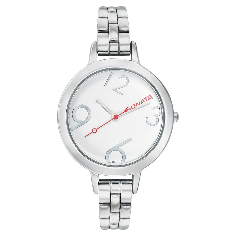 Sonata Quartz Analog White Dial Metal Strap Watch for Women