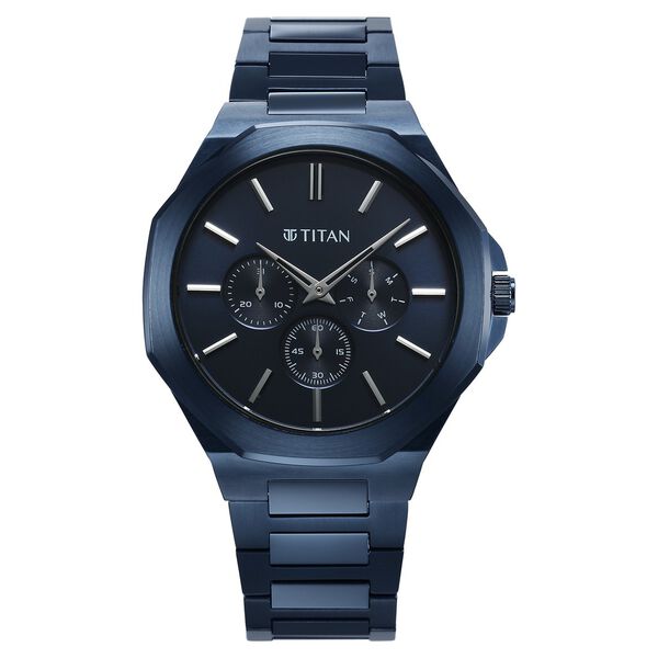 Titan Classic Slim Multifunction Quartz Multifunction Blue Dial Stainless Steel Strap Watch For Men - image number 0