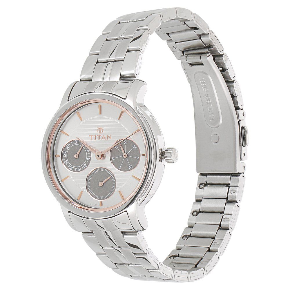 Buy Online Titan Workwear White Dial Women Watch With Stainless Steel Strap nl2589sm01 Titan