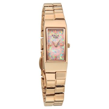 Titan Raga Opalesque Quartz Analog Multicoloured Dial Rose Gold Metal Strap Watch For Women