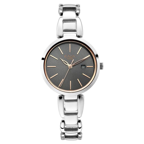 Titan Raga Viva Grey Dial Analog with Date Silver Metal Strap Watch for Women - image number 0