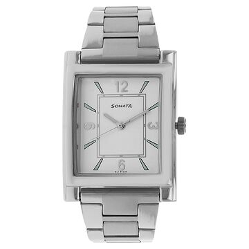 Sonata Quartz Analog White Dial Stainless Steel Strap Watch for Men