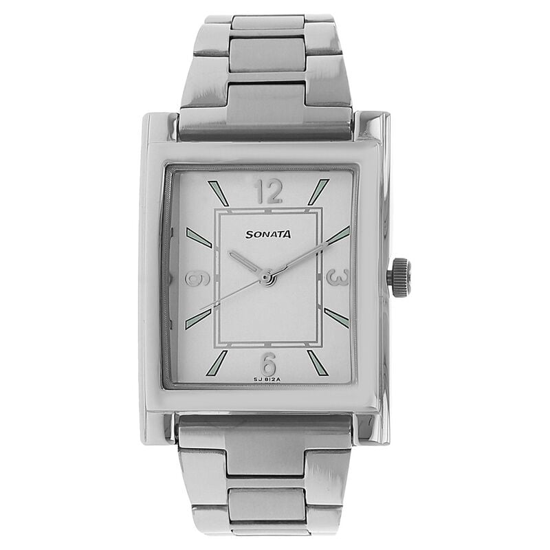 Sonata Quartz Analog White Dial Stainless Steel Strap Watch for Men