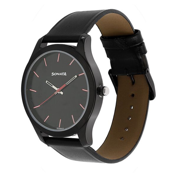 Sonata Nxt Quartz Analog Black Dial Leather Strap Watch for Men - image number 1