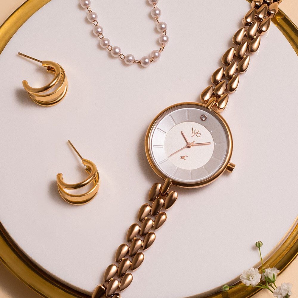 Vyb Enigma By Fastrack Quartz Analog White Dial Metal Strap Watch For Girls-image-12