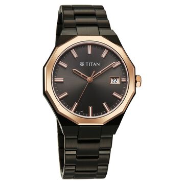 Titan Regalia Dodecagon Quartz Analog with Date Grey Dial Black Stainless Steel Strap Watch For Men