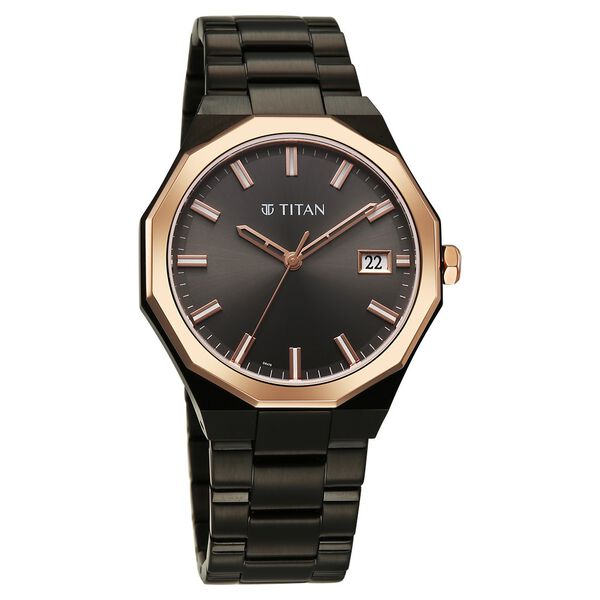 Titan Regalia Dodecagon Quartz Analog with Date Grey Dial Black Stainless Steel Strap Watch For Men - image number 1