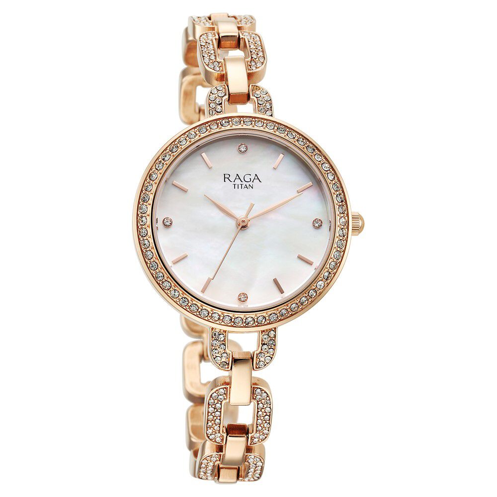 Buy Online Titan Raga Showstopper Quartz Analog Mother Of Pearl Dial Metal Strap Watch for Women 95272wm01 p Titan