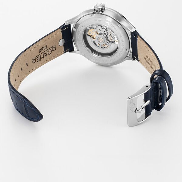Roamer Competence Skeleton IV Quartz Analog Blue Dial Blue Leather Strap Watch For Men - image number 2