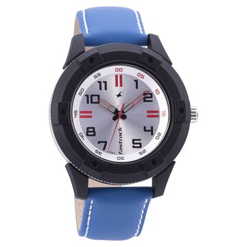 Fastrack Modular Quartz Analog Silver Dial Leather Strap Watch for Guys