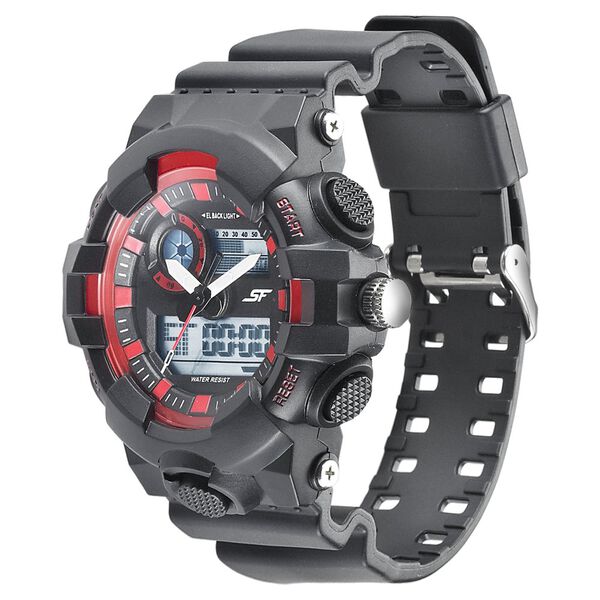 SF Quartz Analog Digital Black Dial Plastic Strap Watch for Men - image number 1