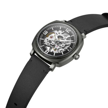 Kenneth Cole Mechanical Hand Wound Analog Mechanical Black Dial Black Leather Strap Watch For Men