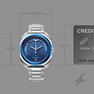 Fastrack Oceanyx Quartz Analog with Date Blue Dial Silver Strap Watch For Guys