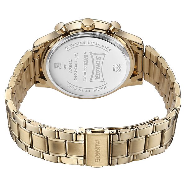 Sonata Quartz Multifunction Green Dial Golden Stainless Steel Strap Watch For Men - image number 5
