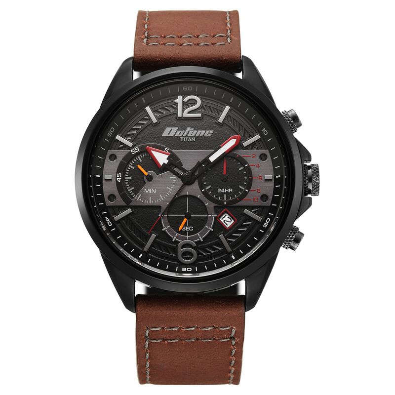 Titan Octane Cred Analog with Black Dial Brown Leather Strap Watch for Men