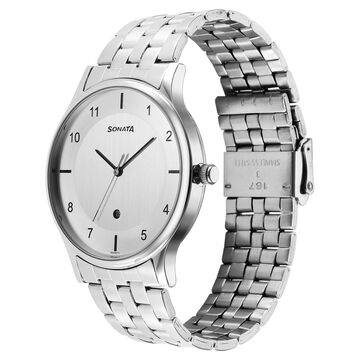 Sonata Quartz Analog with Date Silver Dial Watch for Men