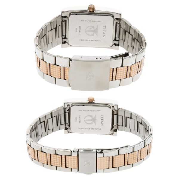 Titan Quartz Analog with Day and Date Silver Dial Stainless Steel Strap Watch for Couple - image number 3