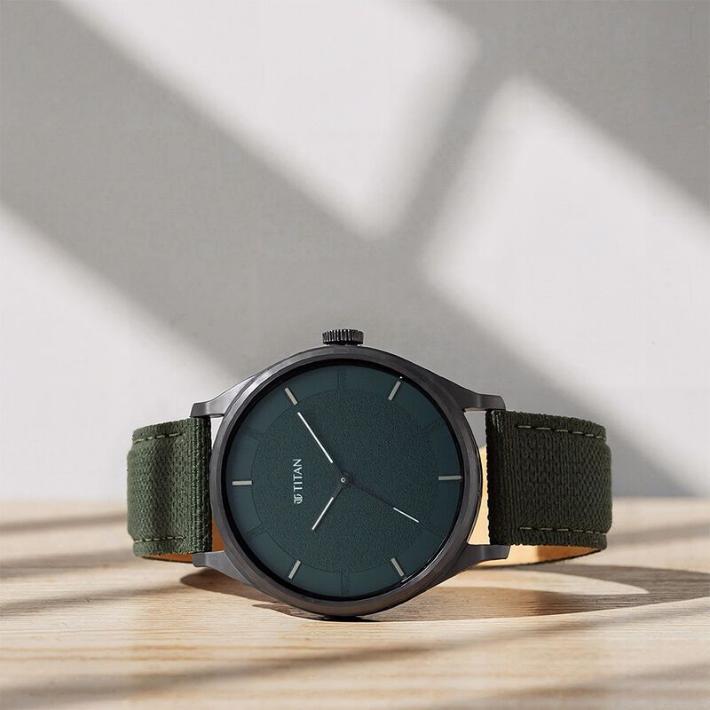 Titan Workwear Green Dial Analog Leather Strap Watch for Men
