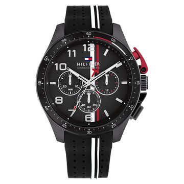 Tommy Hilfiger Quartz Chronograph Black Dial Black Silicone Strap Watch For Men