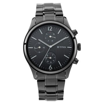 Titan Workwear Multifunction Black Dial Black Metal Strap Watch For Men