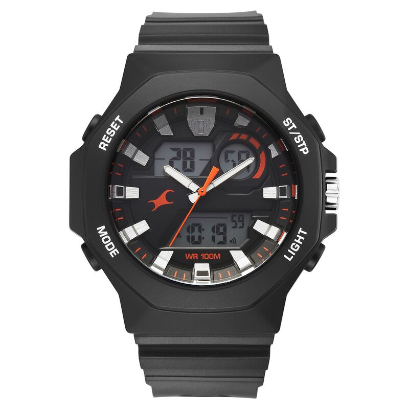Fastrack Streetstyle Quartz Digital Black Dial Black PU Strap Watch For Guys