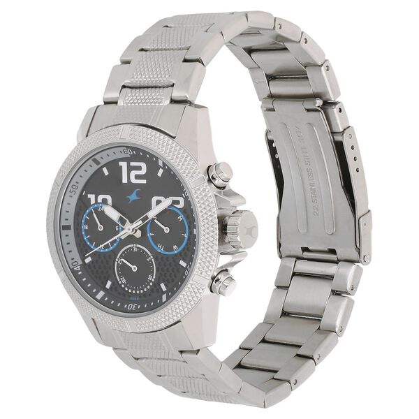 Fastrack Loopholes Quartz Multifunction Black Dial Stainless Steel Strap Watch for Guys - image number 1