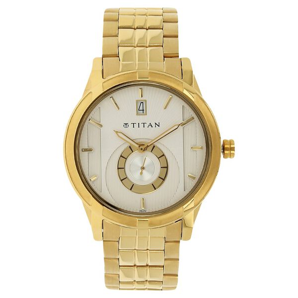 Titan Quartz Analog with Date White Dial Stainless Steel Strap Watch for Men - image number 0