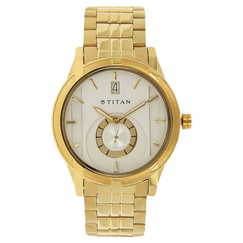 Titan Quartz Analog with Date White Dial Stainless Steel Strap Watch for Men
